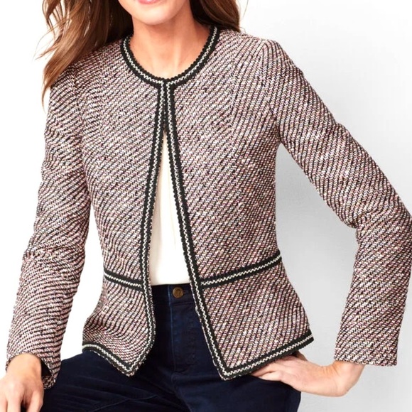 Talbots Grosgrain-Trim Tweed Jacket Blazer Women’s 16W Multicolored Classy - Picture 12 of 15